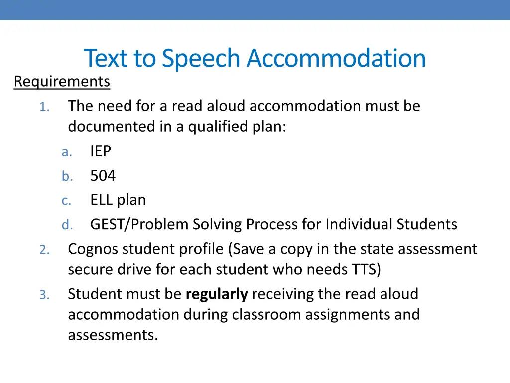 text to speech accommodation requirements