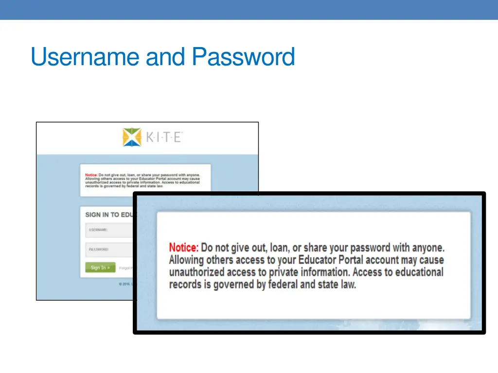 username and password