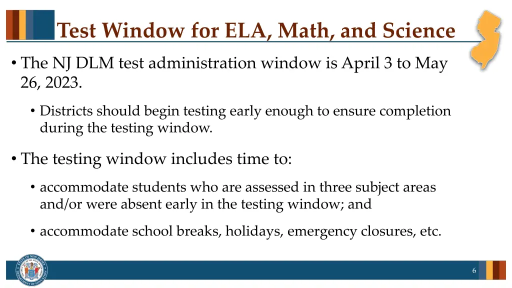 test window for ela math and science