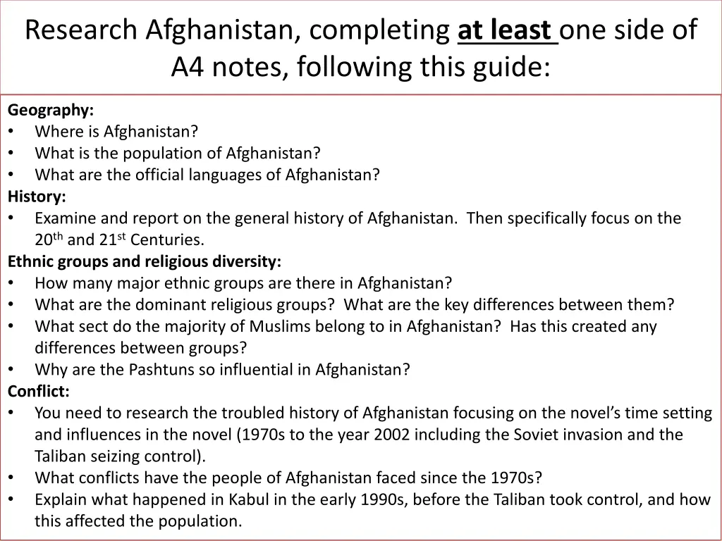 research afghanistan completing at least one side