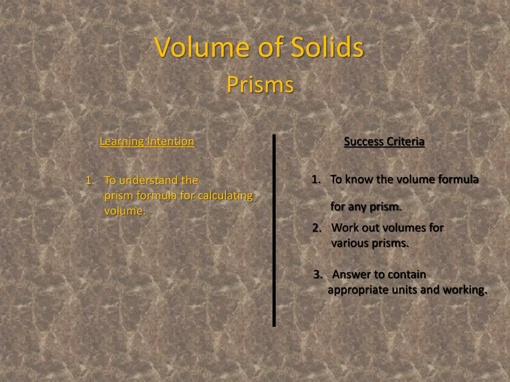 volume of solids prisms