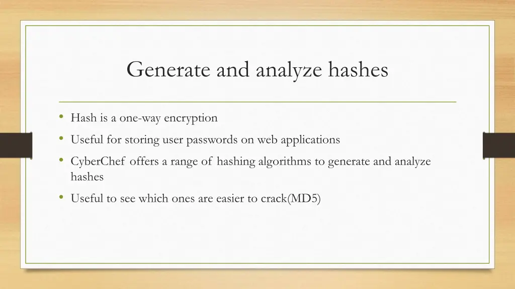 generate and analyze hashes