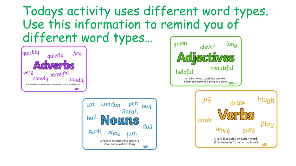 todays activity uses different word types