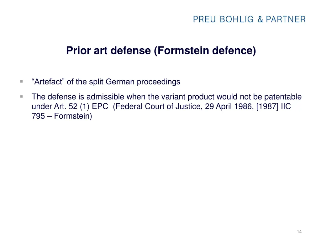 prior art defense formstein defence