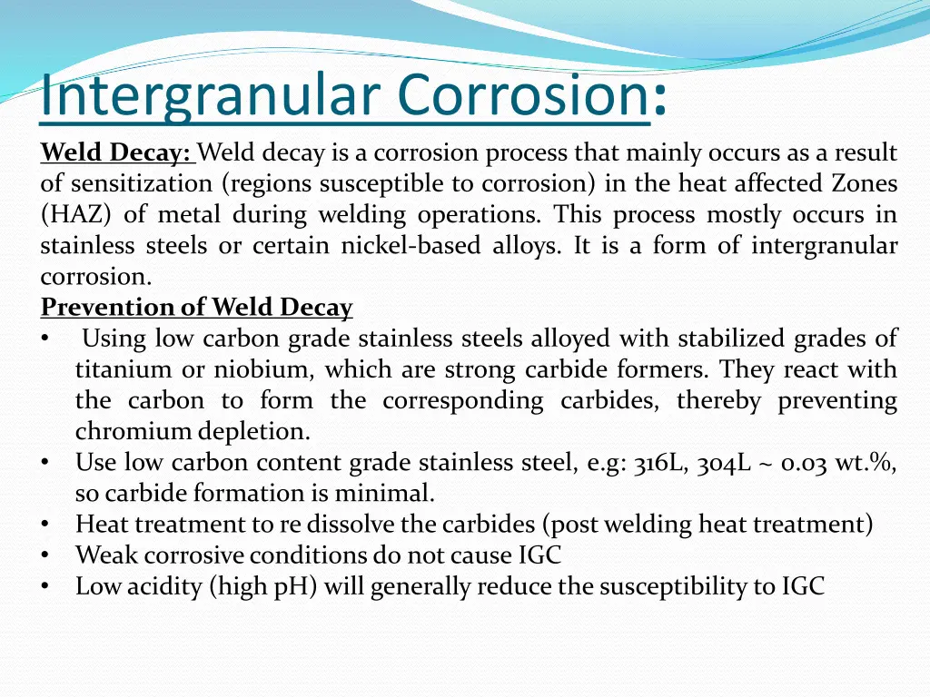 intergranular corrosion weld decay weld decay