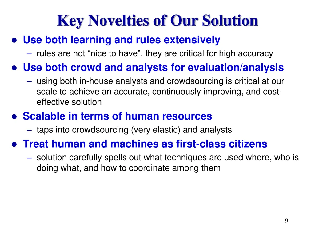 key novelties of our solution