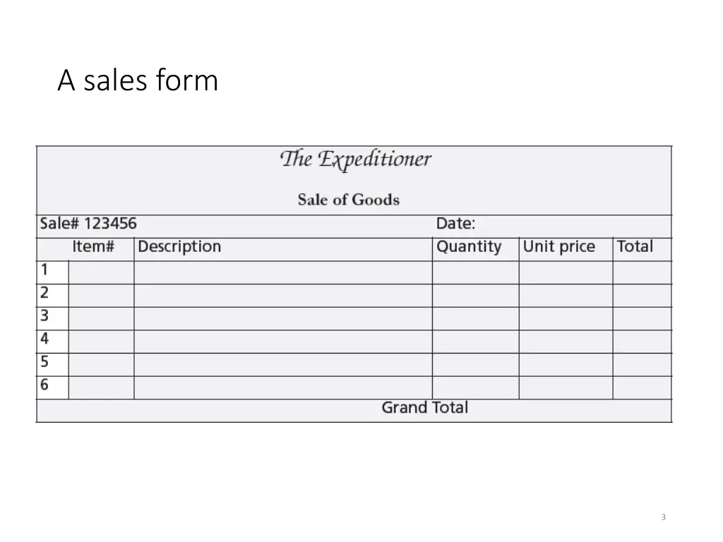 a sales form