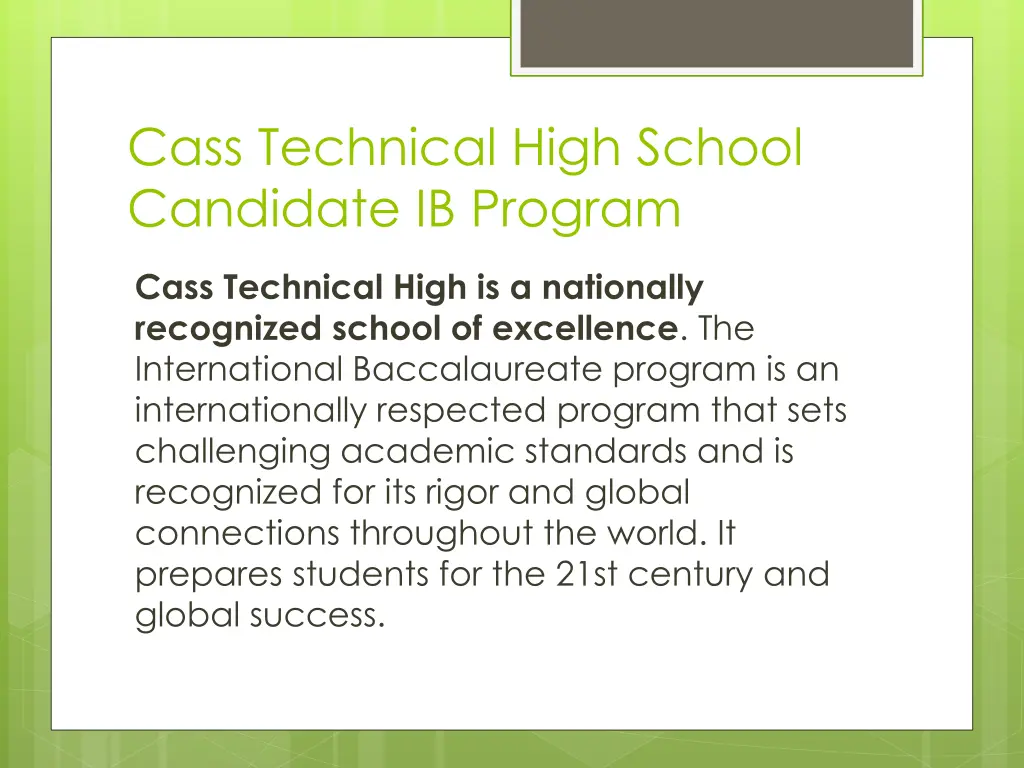 cass technical high school candidate ib program