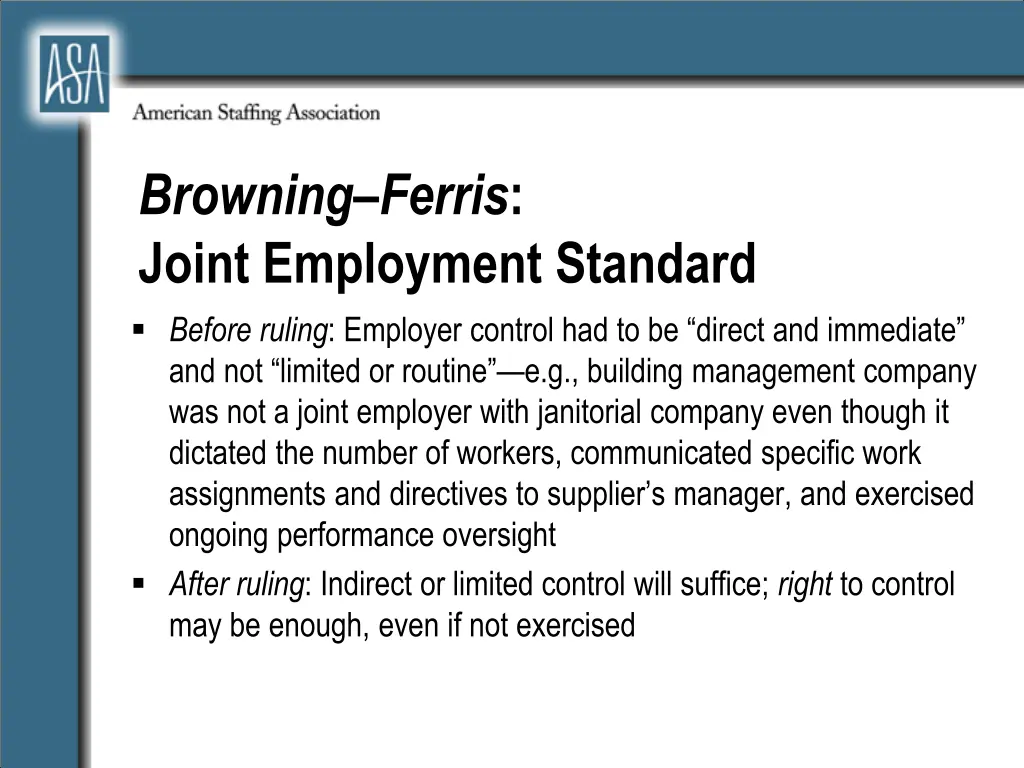 browning ferris joint employment standard before