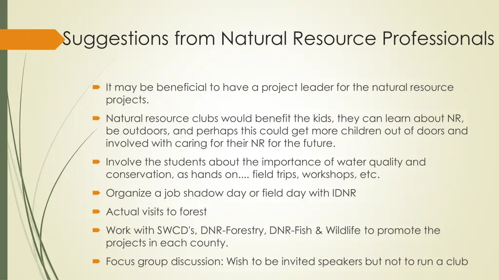 suggestions from natural resource professionals