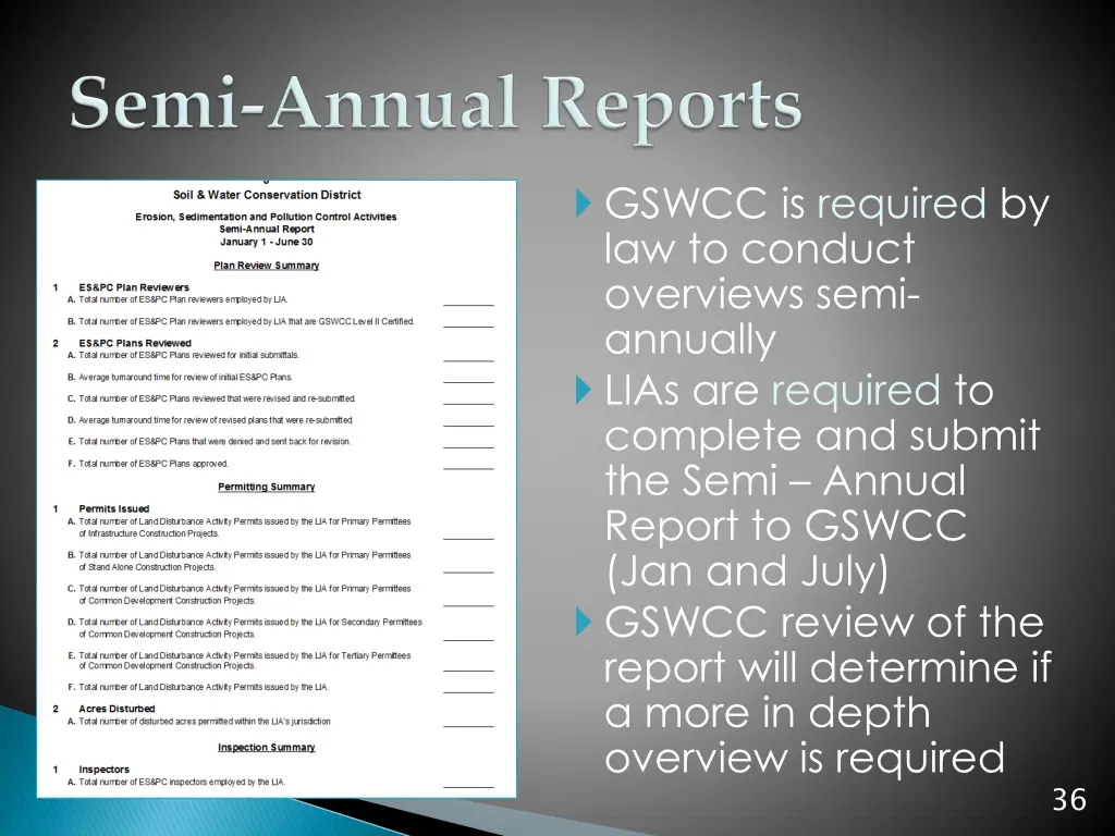 gswcc is required by law to conduct overviews