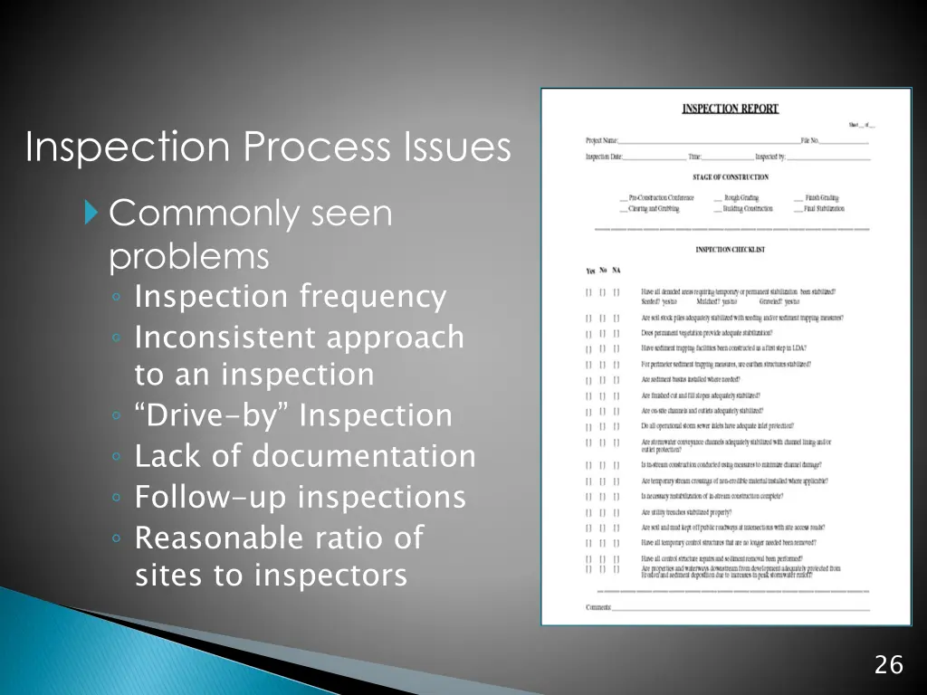 inspection process issues