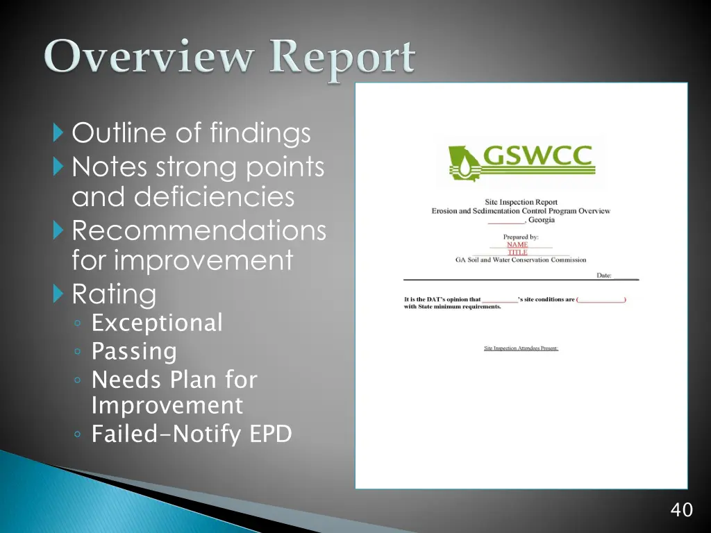 outline of findings notes strong points