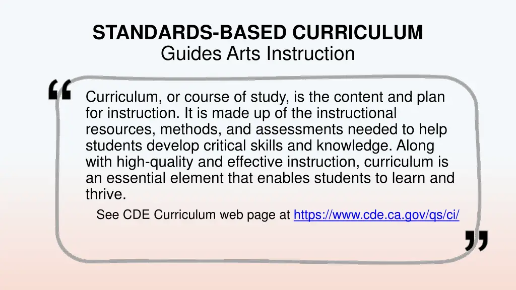 standards based curriculum guides arts instruction