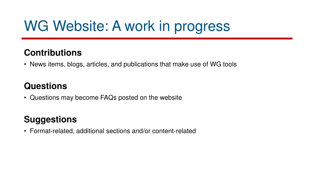 wg website a work in progress