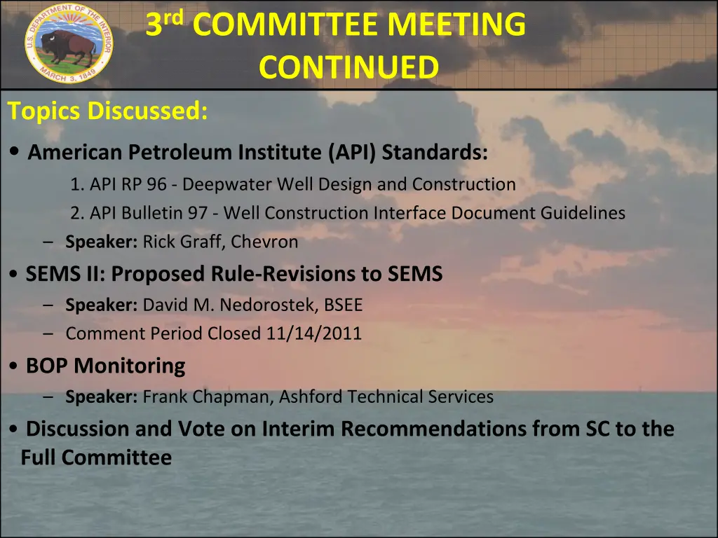 3 rd committee meeting continued topics discussed