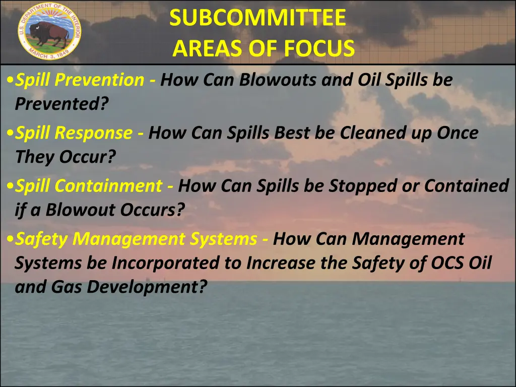 subcommittee areas of focus