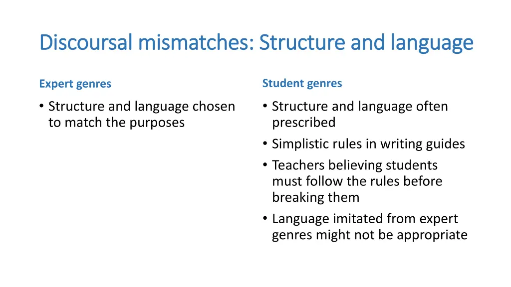 discoursal mismatches structure and language