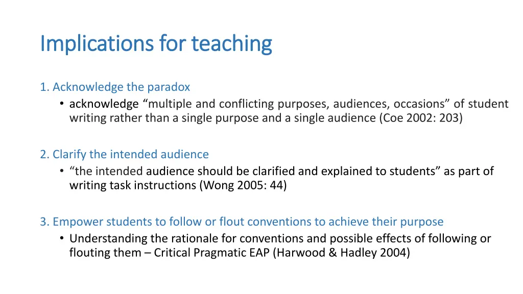 implications for teaching implications