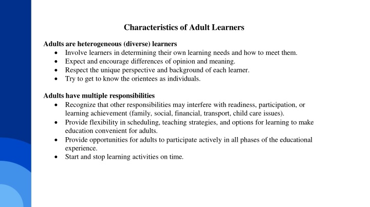 characteristics of adult learners