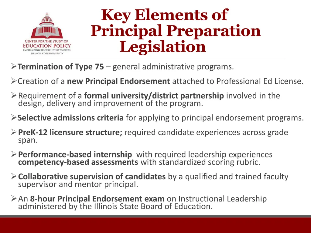 key elements of principal preparation legislation