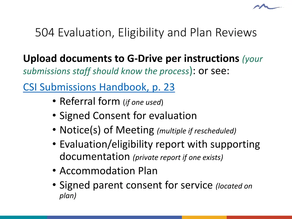 504 evaluation eligibility and plan reviews