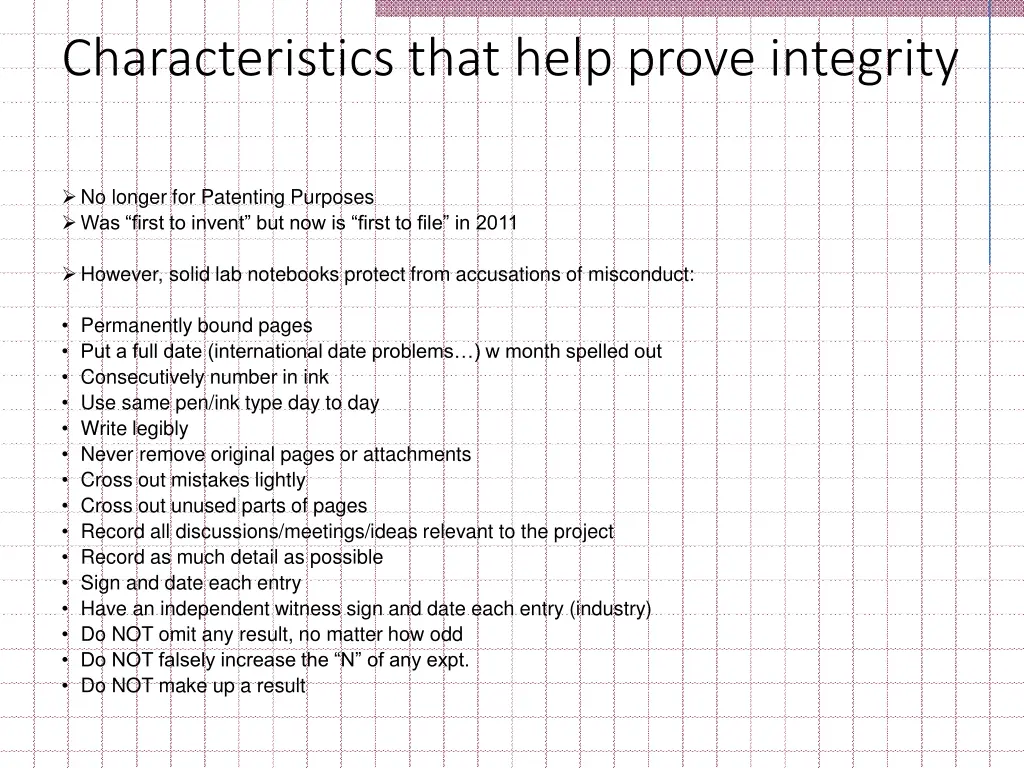 characteristics that help prove integrity