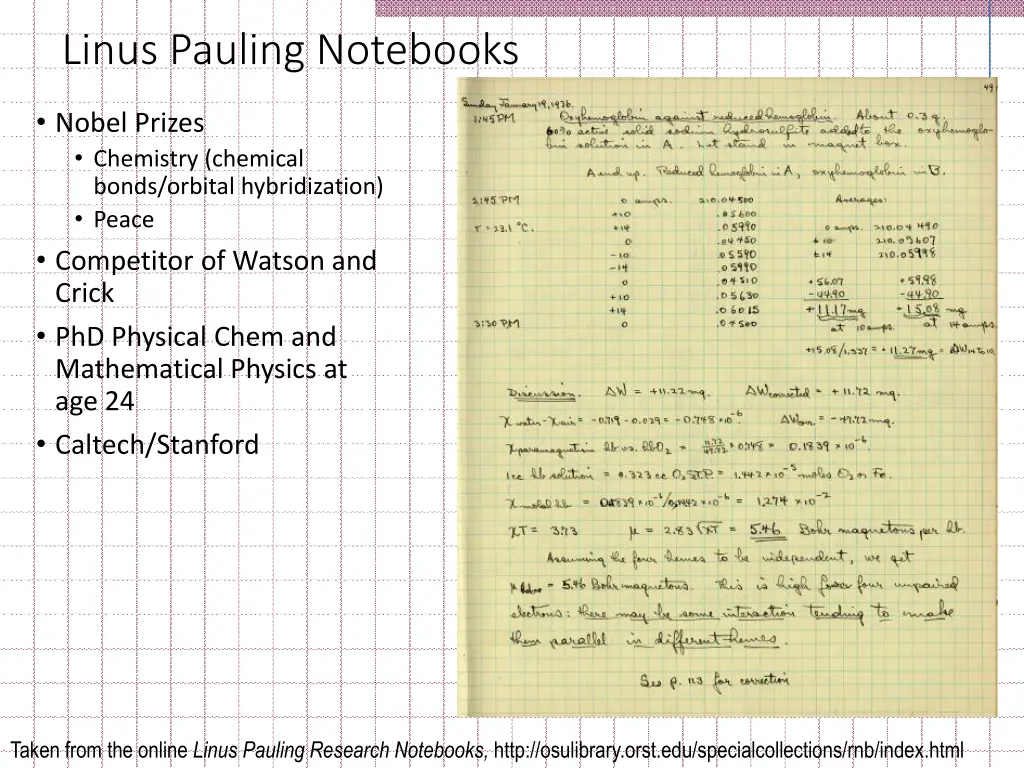 linus pauling notebooks