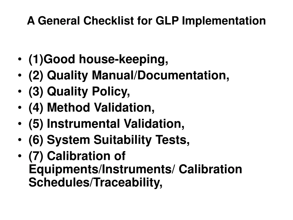 a general checklist for glp implementation