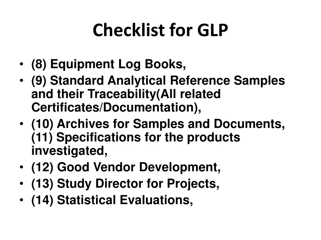 checklist for glp