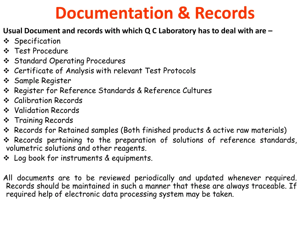 documentation records usual document and records