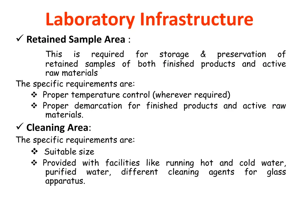 laboratory infrastructure retained sample area