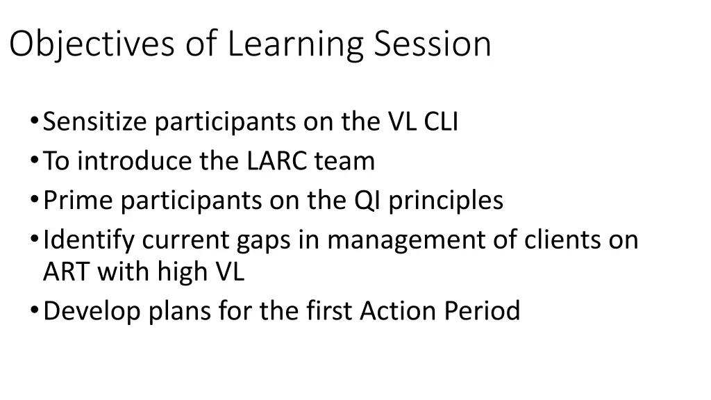 objectives of learning session