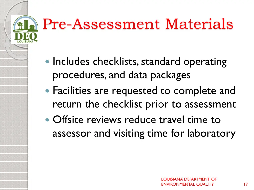 pre assessment materials