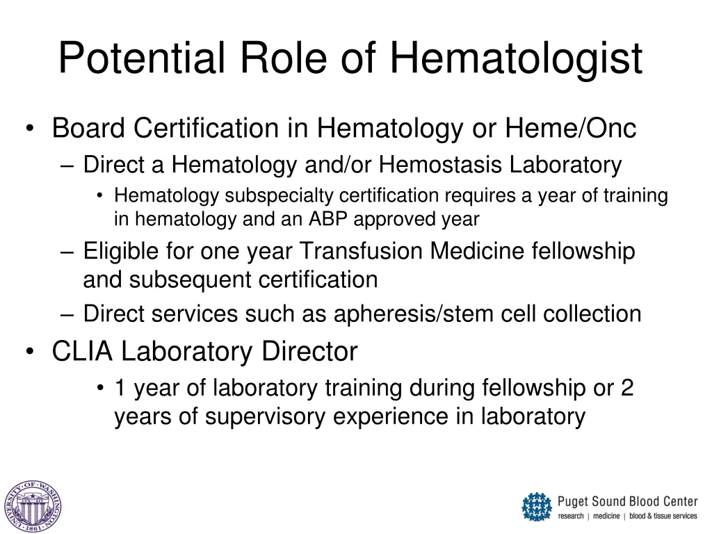 potential role of hematologist