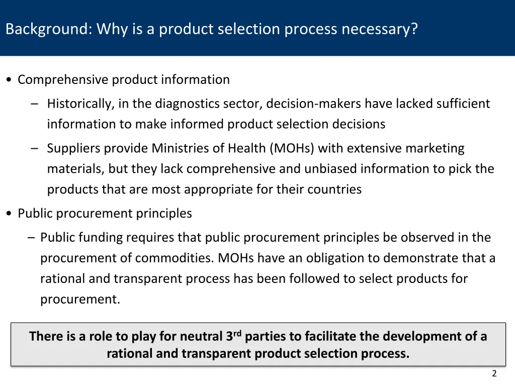 background why is a product selection process