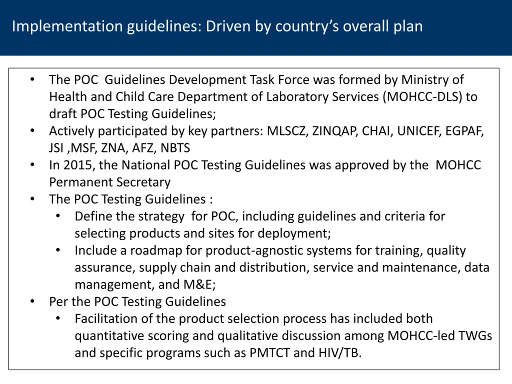 implementation guidelines driven by country