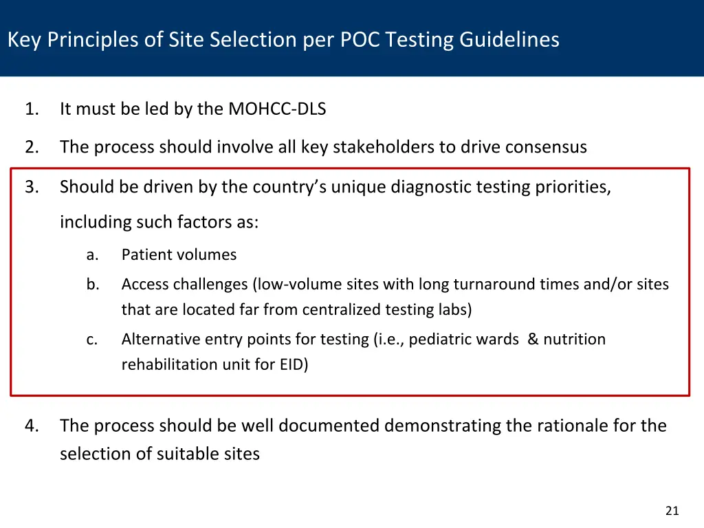 key principles of site selection per poc testing