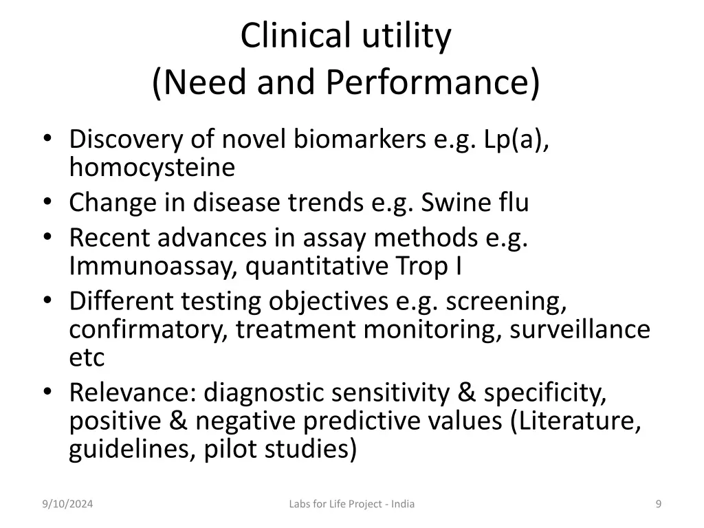 clinical utility need and performance