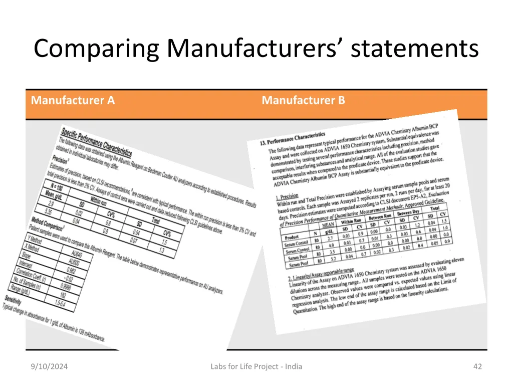 comparing manufacturers statements