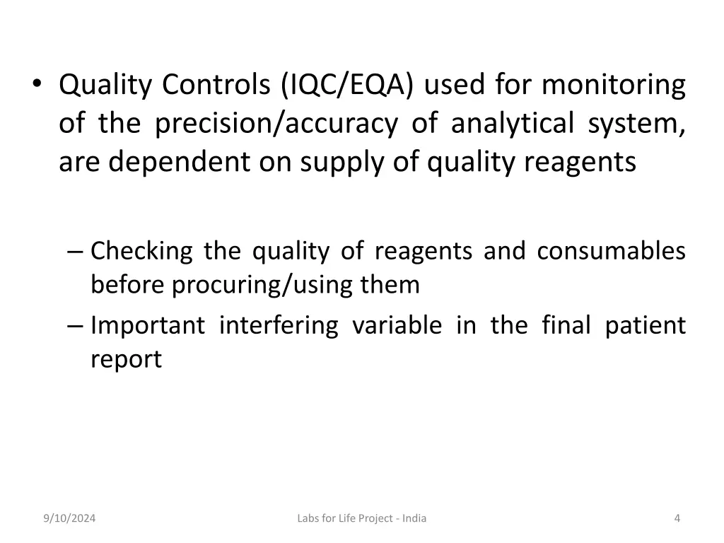 quality controls iqc eqa used for monitoring