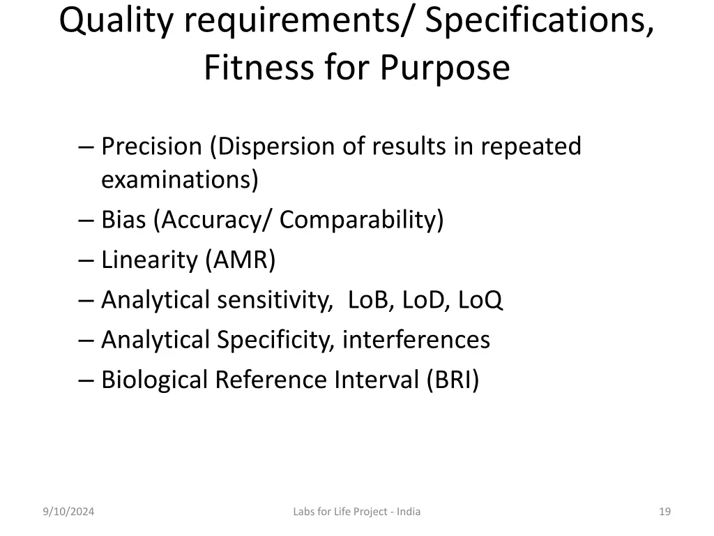 quality requirements specifications fitness