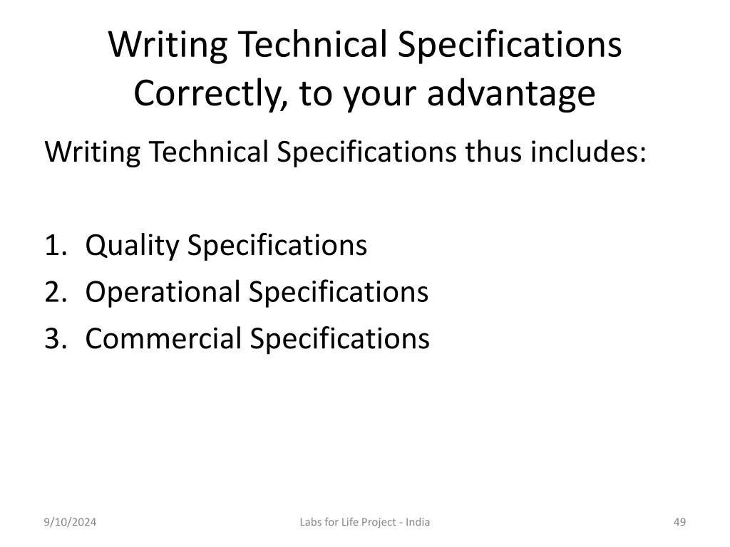 writing technical specifications correctly