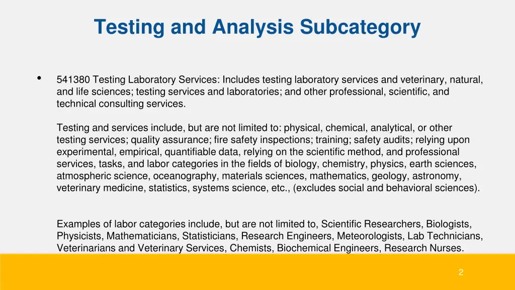 testing and analysis subcategory