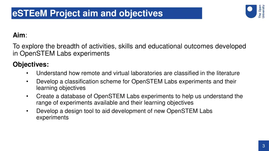 esteem project aim and objectives