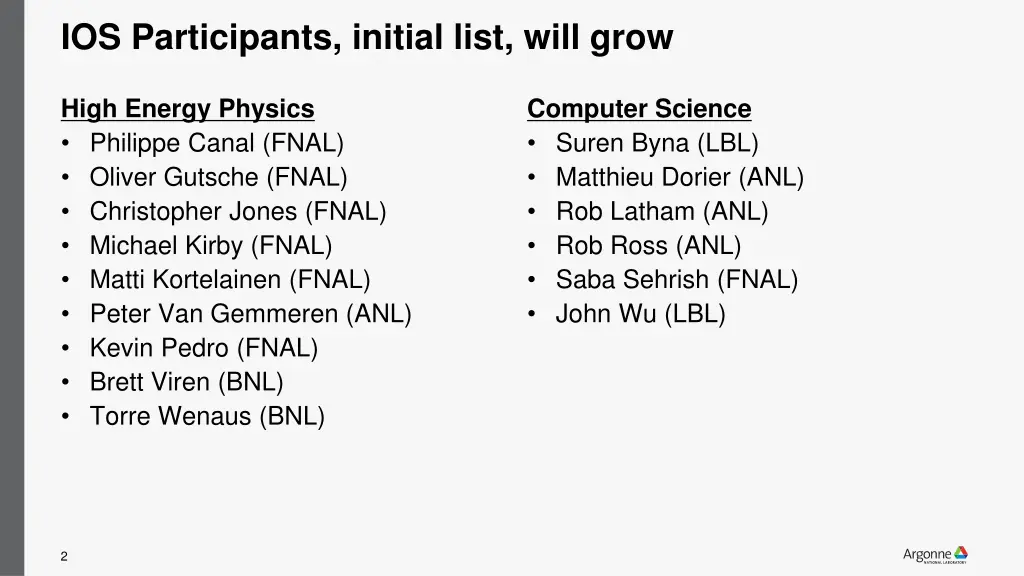 ios participants initial list will grow