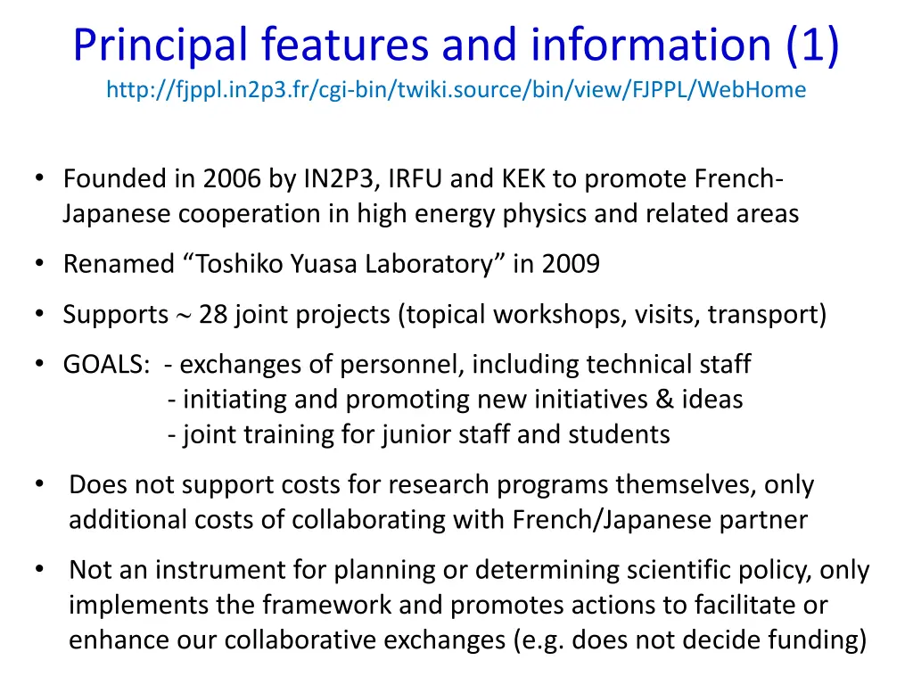 principal features and information 1 http fjppl