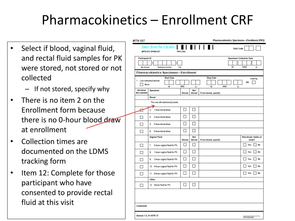 pharmacokinetics enrollment crf