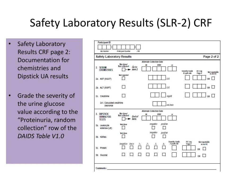 safety laboratory results slr 2 crf