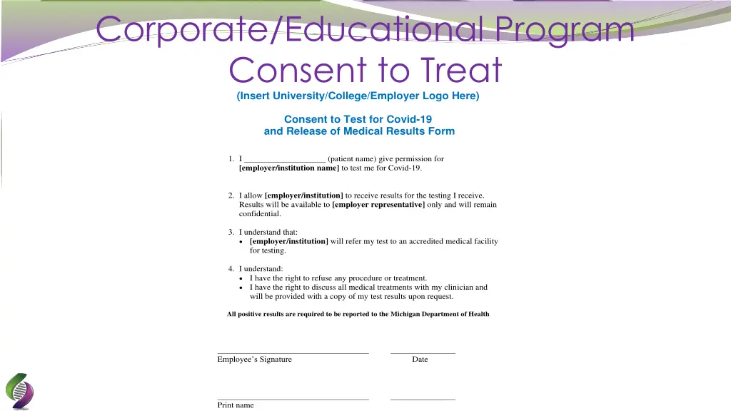 corporate educational program consent to treat